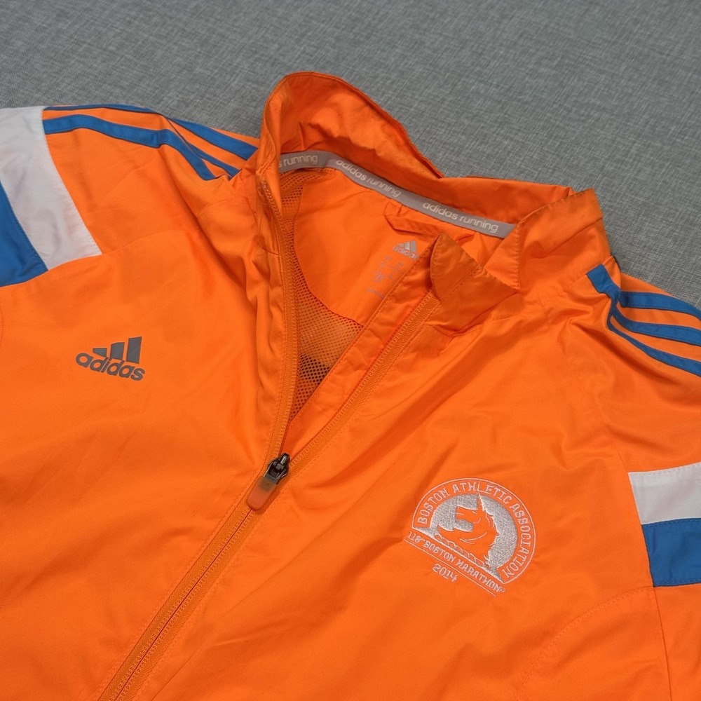 Adidas 2014 Boston Marathon Windbreaker Jacket Men Large Orange Running Full Zip